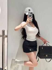 Áo Thun Cổ Tròn Ôm Vừa Vặn M5424 Dành Cho Nữ Mùa Hè 2024 Áo Thun Tay Ngắn Mỏng Cổ Chữ V Pure Desire