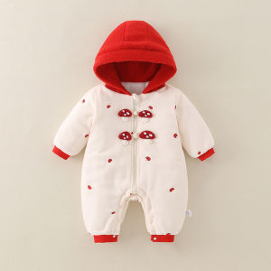 Autumn Winter Baby Girl Clothes Cotton Filled Romper One Month Old Full Month Princess Style Outfit for Crawling And Outdoor