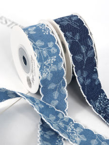 Ruy Băng Satin Thắt Nút Bướm in Họa Tiết Denim Cho Bó Hoa Quà Tặng Vật Liệu Thủ Công DIY Vải Nghệ Thuật