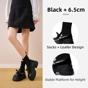 Josiny | Thick Sole Loafer Shoes Elastic Short Boots With Bow