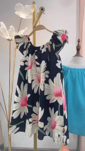 Đầm Yếm Cổ Thun Tamiuy  Họa Tiết Hoa Hướng Cho Bé  Gái Từ 1-10 Tuổi