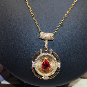 Italian Brati Classy Brushed Ruby Pendant Vintage Retro Design Trend All-Match Necklace for Women