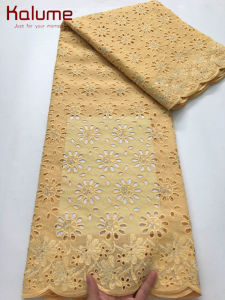 Kalume African Cotton Lace Fabric 2025 High Quality Swiss Voile Lace with Stones Nigerian Lace Dubai Style 5Yards F4264