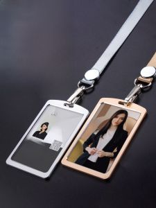Metal Aluminum Alloy Work ID Card Holder Lanyard Included Business Badge Protector Case School Campus Meal Access Control Card