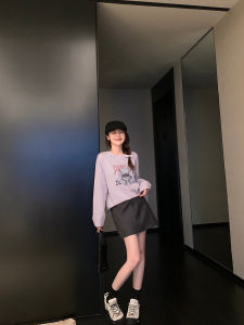 เสื้อยืดคอกลมแขนยาวพิมพ์ลายการ์ตูนสุดสร้างสรรค์สำหรับผู้หญิง เสื้อผ้าทำงานฤดูใบไม้ร่วง Tagkita คอตตอน 95% ยางยืด 5%