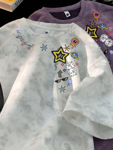 Summer Tie Dye Short Sleeve Mens T-Shirt Loose Casual Half Sleeve Trendy Design Breathable Polyester Fiber Streetwear