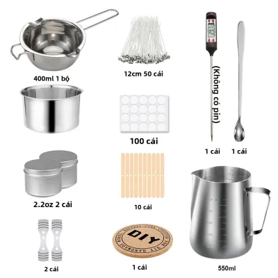 Bộ Dụng Cụ Làm Nến Tự Làm Dành Cho Người Mới Bắt Đầu - Bộ Dụng Cụ Làm Nến Thơm Với Nhãn Dán Nồi Nấu Sáp Bằng Thép Không Gỉ Vật Liệu Làm Nến