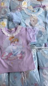 เฉพาะเสื้อ เสื้อยืดเด็กผู้หญิง พิมพ์ลายเจ้าหญิง แขนฟรุ้งฟริ้ง มี 2 สี 5 ไซส์