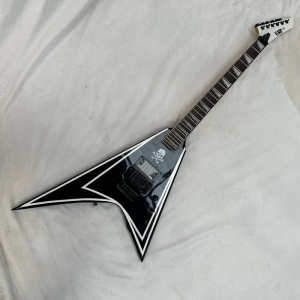 ESP Flying V Electric Guitar 6 String Tremolo Vibrato Bridge Skulls Black Hardware White Stripe Professional Guitar