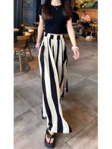 Quần Dài Chữ a Rộng Rãi Mùa Hè Bằng Vải Lụa Băng Cạp Cao Quần Dài Thoải Mái Dáng Rộng Kiểu Dáng Rộng Rãi Quần Dài Cho Nữ