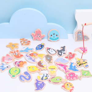 Fun Magnetic Wooden Fishing Toy for Kids: 33 Sea Animals – Preschool Educational Activity