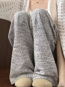 กางเกงขายาวทรงหลวมเอวสูงสีเทา ทรงหลวมสบายๆ สำหรับผู้หญิง กางเกงขายาวทรงตรงลำลอง