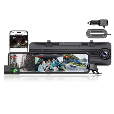 Camera Hành Trình Wifi 10 Inch 3 Camera Gương Chiếu Hậu Cảm Ứng DVR Ô Tô Với Ống Kính Trong/ngoài Cảm Biến G Phát Hiện Chuyển Động Giám Sát Đỗ Xe