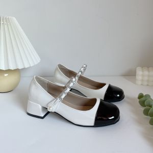 Retro Mary Jane Shoes French Style Chunky Heel Slip-On High Heels Buckle Single Shoes Womens Fashion Spring New Arrival