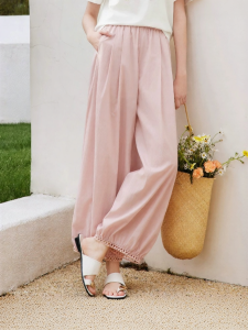 XIANGYING | Lightweight Comfortable Pink Wide Leg Pants 9 Tenth