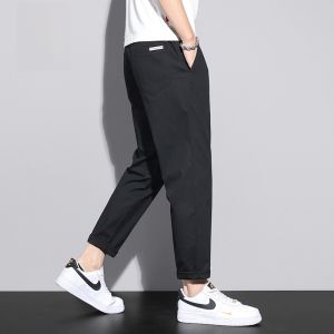 ROMON | Lormen Summer Thin Mens Casual Pants Loose Straight Leg Trendy Elastic Workwear Drawstring Sport Nine-Tenths Pants
