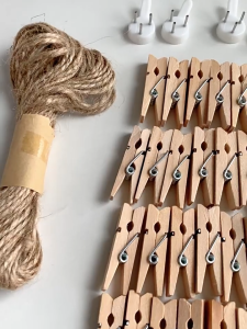 50cs Natural Wooden Clip with100m Rope Mini Clothespins Wood Clip for Photo Paper Clips Craft Decoration