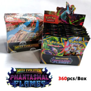 Bandai | 360 Pcs/Box Pokemon Card MEGA EVOLUTION Phantasmal Flames Game Cartoon English Booster Battle Transaction Card Gift