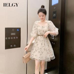 IELGY all-match forest mesh gauze looks thin and small square collar dress for women