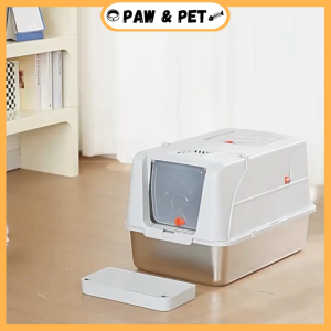Full Enclosed Large Space Stainless Steel Cat Litter Box Odor Control Easy to Clean Bekas Najis Kucing Tandas