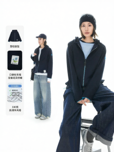 Womens Hooded Waffle Zip Loose Outdoor Jacket