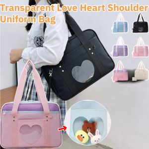 Transparent Love Heart Shoulder Uniform Bag Adjustable Strap Shoulder Uniform Bag JK Uniform Handbag