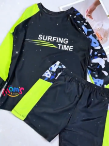 Swimming Attire for Kids Boys 7-12 Years Old Long Sleeve Rashguard + Short Beach Swimwear Set for Boys