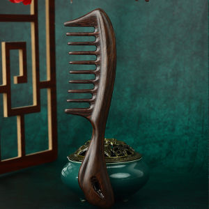 Natural Black Ebony Wood Comb for Women Long Hair Curling Anti-static Home Use Wide Tooth Large Tooth Massage Hair Brush