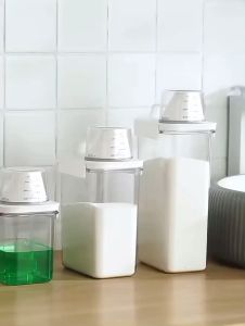 Liquid Detergent Dispenser Laundry Organizer Jar Storage Airtight Container Measuring Lid Multipurpose Jar Snacks Box With Cup Lid