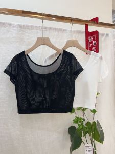 เสื้อคลุมกันแสงแดดแขนสั้นผ้าตาข่ายบางสำหรับผู้หญิงในช่วงฤดูร้อน เสื้อคลุมกันแสงแดดแบบสวมใส่ลำลอง สไตล์เกาหลี แขนสั้น ปกตัว