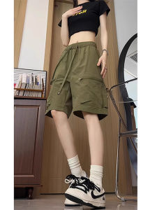 Quần Short Công Sở Mỏng Mùa Hè Màu Xanh Quân Đội Phong Cách Mỹ Cho Nam Quần Ống Đứng Rộng Rãi Cạp Vừa Quần Short Thường Ngày