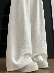 Quần Ống Rộng Màu Trắng Cạp Cao Cho Nữ Mùa Hè 2025 Phong Cách Mới Quần Dài Ống Đứng Thường Ngày Quần Dài Rộng Rãi