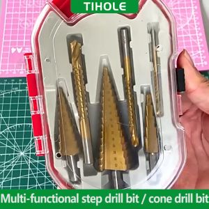 TIHOLE drill bit HSS Titanium Coated Hex Shank Step Drill Set hole saw Drill Bits heavy duty for Stainless Steel Steel Drills Wood Cone Hole Opener Cutter Bits drilling tools mata drill tebuk besi mata pemutar skru drill 钻头