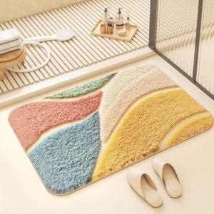 VIKAMA Modern Abstract Color Block Geometric Bath Mat Soft Non Slip Absorbent Retro Mid Century Shape Bathroom Entry Decor Rug