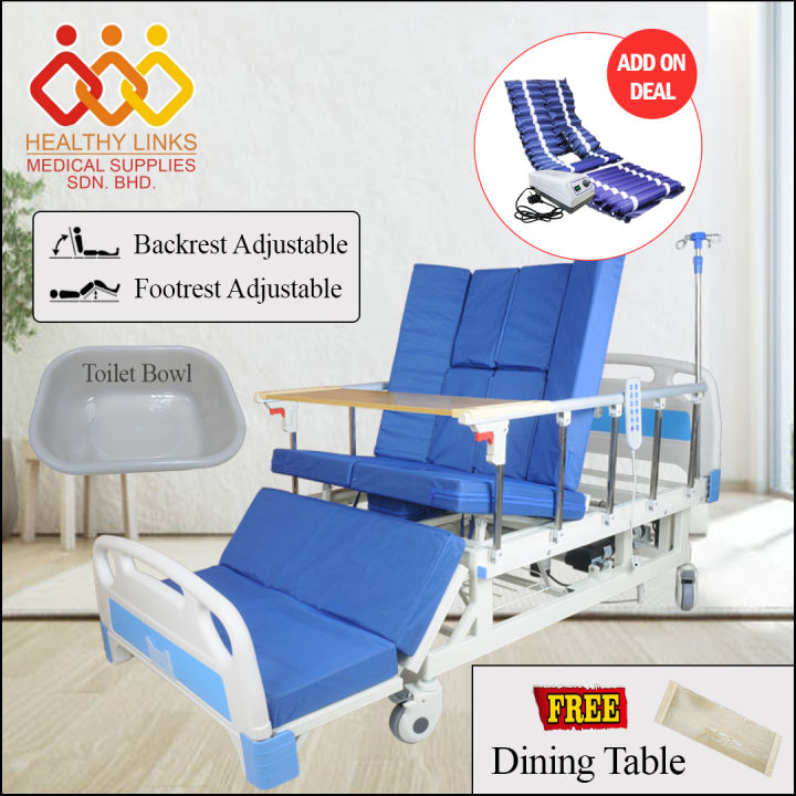 [SameDay Delivery] Hospital Bed 5 Function Electrical (M14) + Mattress + Table + Commode