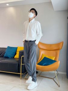 Lightly Mature Hidden Hook White Shirt Men Fancy Loose Long Sleeve Suit Bottoming Shirt Japanese Style Cityboy Shirt