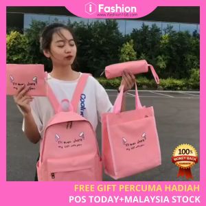 iFASHION 1217 Women 4 IN 1 Canvas School Student Backpack Set For Teen Wanita Beg Galas Belakang Sekolah