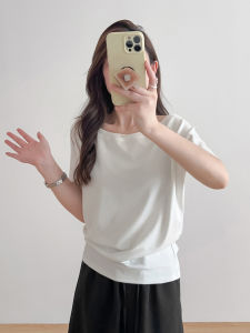 Áo Thun Nữ Tay Ngắn Một Bên Vai Mùa Hè Thanh Lịch Áo Thun Cotton Thường Ngày Dáng Rộng Không Có Nút Không Có Lớp Lót Bên Trong