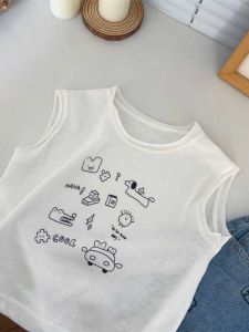 Childrens Cartoon Sleeveless Vest Thin Summer Fashionable Boys T-Shirt Cotton 100% round Neck No Hat Required