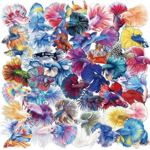 50 Pcs Cartoon Guppy Fish Stickers Transparent PET Waterproof Journal Supplies for Guitar Notebook Laptop Phone Case Gift