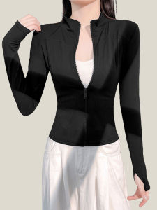 Womens Thin Sport Jacket Breathable Zipper Yoga Top Stand Collar Quick Dry Long Sleeve Fitness Suit Outdoor Running Jacket