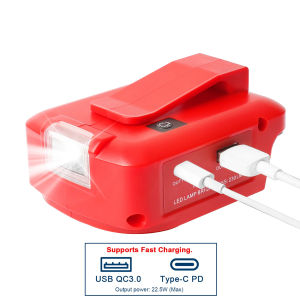 Adapter For Milwaukee  M18 18V battery to PD 22.5W QC 3.0  USB fast charger port  flash light and DIY DC12V3A