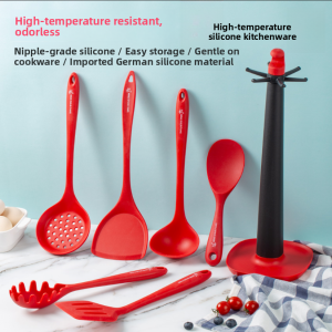 High Temperature Resistant Silicone Non-Stick Kitchen Utensil Set including Spatula Ladle Skillet Spoon Heat Resistant Cooking Tools