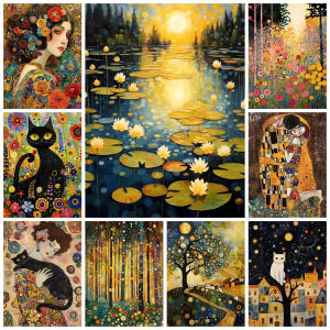 1000Pieces Jigsaw Puzzle Beautiful Klimt Style Woman And Cat Scene For Adults Perfect For Quiet Evening Activity