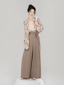 Original Song Dynasty Hanfu Set by Zhi Zao Si Summer Edition Womens Improved Song Pants Aircraft Sleeve Top And Pants Set