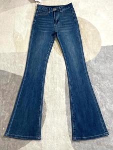 Quần Jeans Denim Ống Loe Cạp Cao Co Giãn Màu Xanh Nhạt Cho Nữ Quần Dài Đến Sàn Ôm Dáng Mùa Xuân Thu