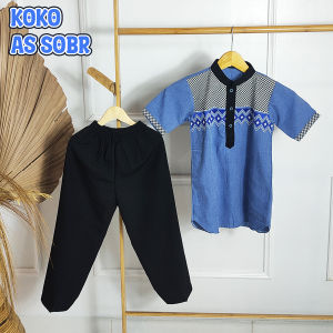 Mawar Fashion - Setelan Koko Anak As Sobr 4-12 tahun / Baju Koko Anak Polos Aplikasi Kotak Kotak
