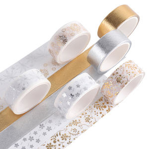 6 Rolls Gold Foil Washi Tape Set Metallic Silver Floral Decorative Tape for Scrapbook Journaling Planner DIY Craft Supplies