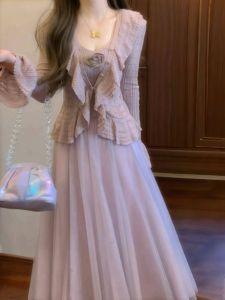 French Style Knitted Cardigan And Strap Top Half Skirt Three-Piece Set Comfortable Mid-Spring to Autumn Fashion Womens Ensemble