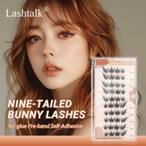 Lashtalk Nine-tailed Bunny Lashes Self Adhesive Fox Flying Style DIY False Eyelash No Glue and Remover Needed One-Step Reusable Pre-Glued 40 Clusters Mix7-16mm